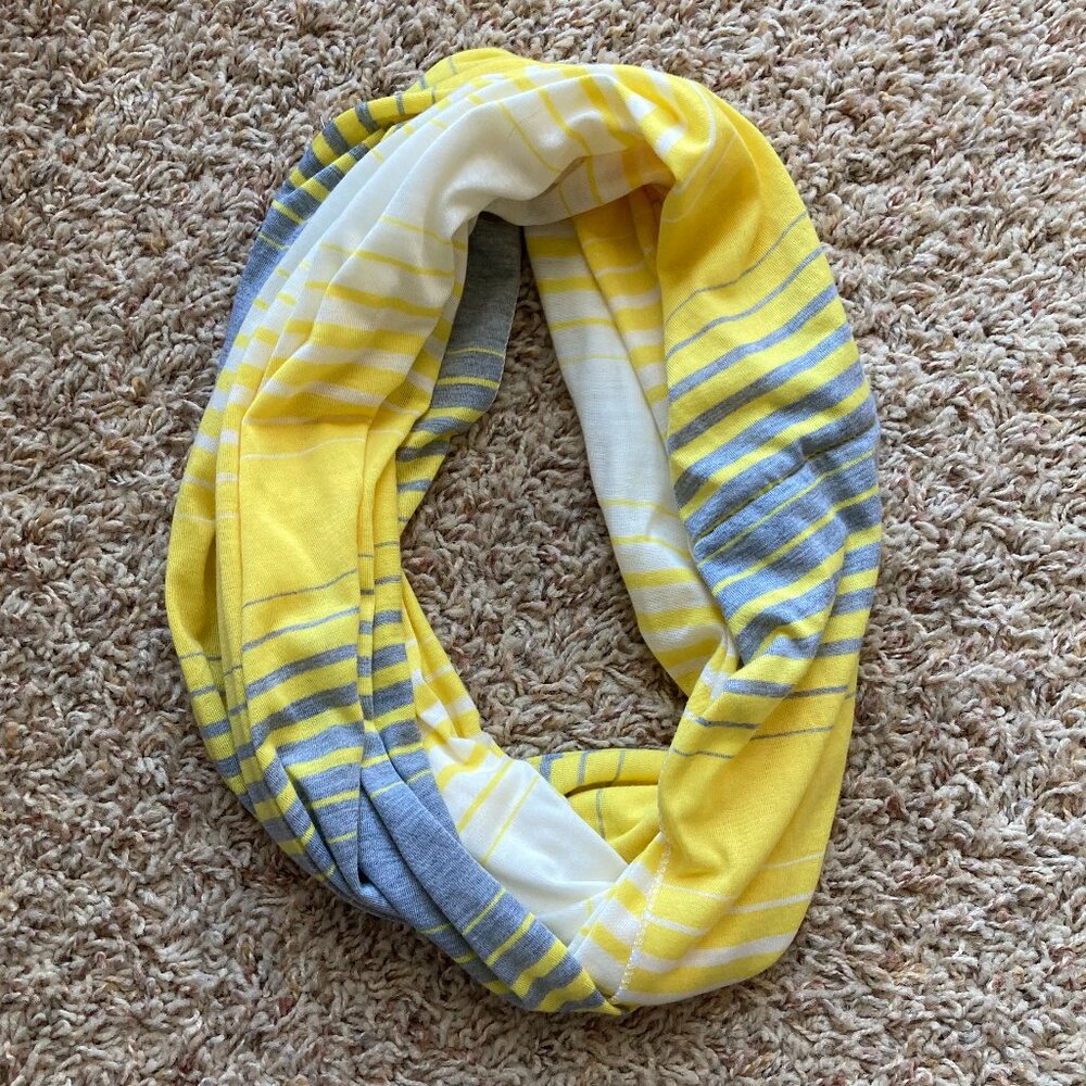 Yellow and Gray Striped Infinity Scarf